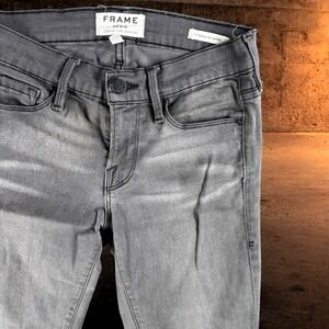Frame Jeans 25 Women Le Skinny de Jeanne Grey‎ Zipper Ankle Whiskered Fade